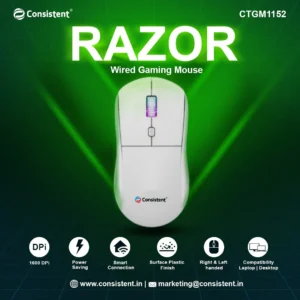 Consistent Razor Wired Mouse Optical Office Mouse with USB CTGM1152