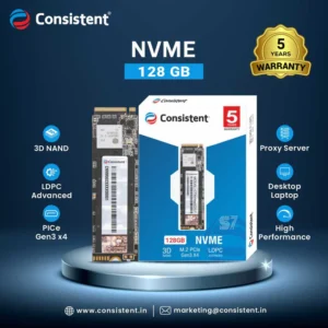 Consistent 128GB NVMe PCIe M.2 SSD 2280, 3D NAND with SLC Cache, Up to 2200MB/s, 5 Years Warranty