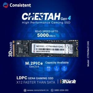 Consistent 512GB Up to 5,000 MB/s PCIe Gen 4.0 NVMe M.2 (2280) Internal Solid State Drive (SSD) (CTNVMe5124G) (512)