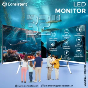 Consistent 32 Inch Curved LED Monitor Panel Size 80.01 CM (31.5") Curved R3000 | Max. Resolution 1920 x 1080 | Viewing Angle H:178°/ V:178°(CR≥10) | I/O Interface VGA, HDMI, Earphone Out, DC Input
