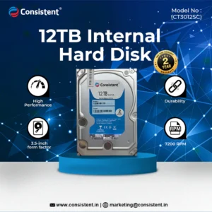 Consistent 12TB SATA Internal Hard Drive, 3.5 Inch, High Performance Desktop HDD with 2 Years Warranty.