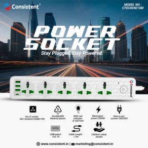 Consistent POWER SOCKET EXTENSION With 3USB+1PD 1.5m (CTEC004E15M)