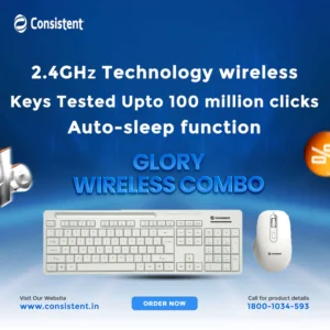 Glory Wireless Keyboard with Mouse (CMW402) with 2.4 GHz USB Receiver, 10m Working Range, 12 Shortcut Keys, Adjustable DPI(White)