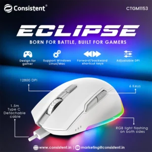 Consistent Eclipse Wired Gaming Mouse White (CTGM1153)