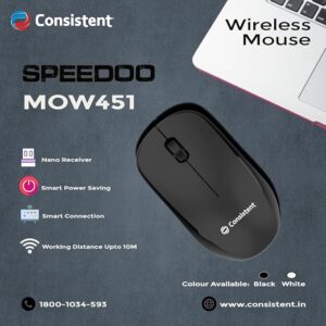 Consistent Speedoo Wireless Mouse 2.4G Portable Mobile Optical Office Mouse with USB MOW451 Black