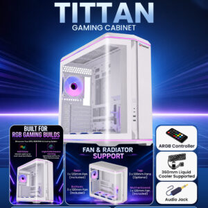Consistent TITTAN Mid-Tower Gaming Cabinet with Tempered Glass (CIG2018) White