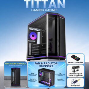 Consistent TITTAN Mid-Tower Gaming Cabinet with Tempered Glass (CIG2018) Black
